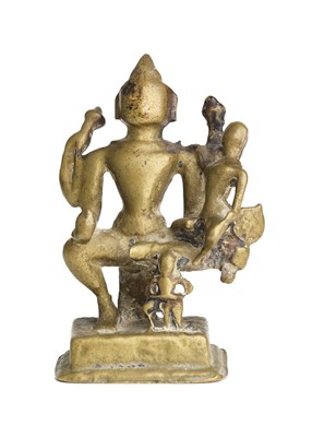 Lot 134 - A BRONZE SHRINE DEPICTING LAKSHMINARAYANA, GUJARAT, WESTERN INDIA, 16TH CENTURY OR LATER