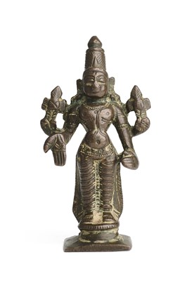 Lot 147 - A SMALL BRONZE FIGURE OF VISHNU, SOUTH INDIA, 19TH CENTURY