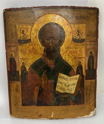 Lot 40 - AN ICON OF SAINT NICHOLAS THE WONDERWORKER, RUSSIAN, LATE 18TH / EARLY 19TH CENTURY