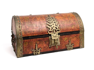 Lot 288 - A LARGE PAINTED WOOD DOWRY CHEST, KERALA, SOUTH INDIA, EARLY 20TH CENTURY