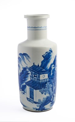 Lot 114 - A CHINESE BLUE AND WHITE ROULEAU VASE, QING DYNASTY