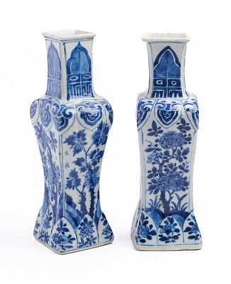 Lot 52 - A PAIR OF CHINESE BLUE AND WHITE SQUARE BALUSTER VASES, QING DYNASTY, KANGXI PERIOD (1662-1722)