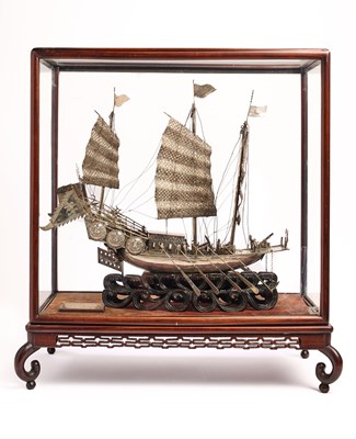 Lot 40 - A RARE LARGE CHINESE EXPORT SILVER WAR JUNK, MARKED W.O.CO., PROBABLY WING ON & CO. OF HONG KONG, CIRCA 1930
