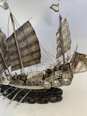 Lot 40 - A RARE LARGE CHINESE EXPORT SILVER WAR JUNK, MARKED W.O.CO., PROBABLY WING ON & CO. OF HONG KONG, CIRCA 1930