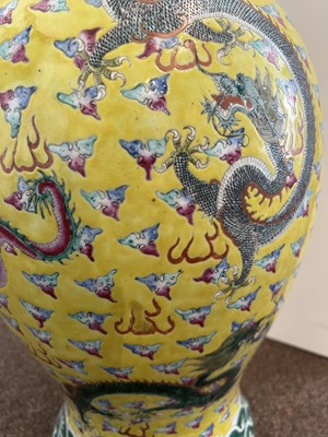 Lot 26 - A LARGE CHINESE FAMILLE-ROSE YELLOW-GROUND 'NINE DRAGON' VASE, QING DYNASTY