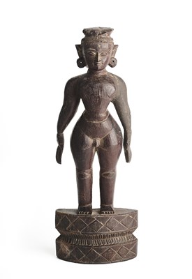 Lot 272 - A CARVED WOOD VOTIVE FIGURE, TAMIL NADU, SOUTH INDIA, EARLY 20TH CENTURY