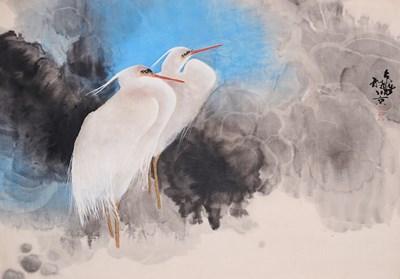 Lot 119 - CHINESE SCHOOL, ‘PAIR OF EGRETS’