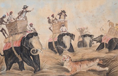 Lot 353 - A TIGER HUNT, ANGLO-INDIAN SCHOOL, 19TH CENTURY