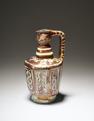 Lot 91 - A SMALL LUSTRE PAINTED POTTERY EWER, KASHAN, PERSIA, 12TH/13TH CENTURY