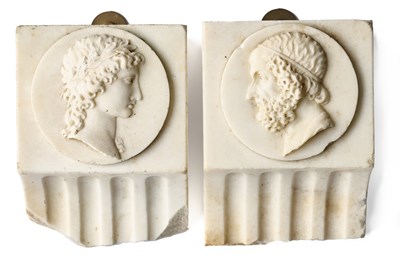 Lot 44 - A PAIR OF GEORGE III STATUARY MARBLE FRAGMENTARY CORBELS, CIRCA 1800
