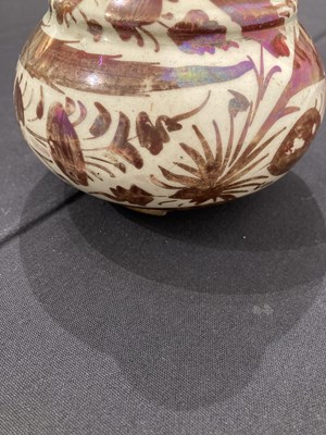 Lot 528 - A SAFAVID LUSTRE PAINTED POTTERY BOTTLE, PERSIA, 17TH CENTURY