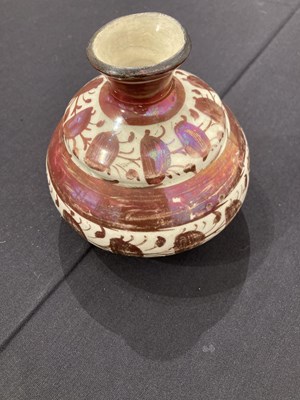 Lot 528 - A SAFAVID LUSTRE PAINTED POTTERY BOTTLE, PERSIA, 17TH CENTURY