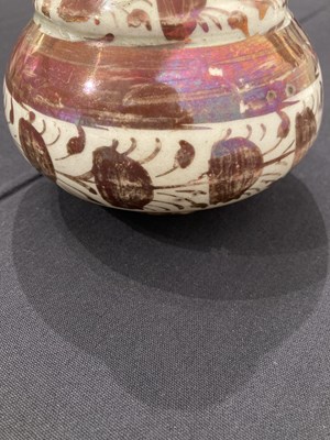 Lot 528 - A SAFAVID LUSTRE PAINTED POTTERY BOTTLE, PERSIA, 17TH CENTURY
