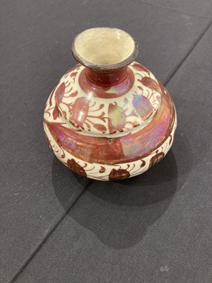 Lot 528 - A SAFAVID LUSTRE PAINTED POTTERY BOTTLE, PERSIA, 17TH CENTURY