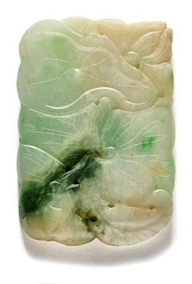 Lot 90 - A CHINESE JADEITE 'LOTUS' PENDANT, QING DYNASTY
