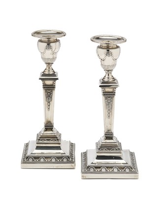 Lot 124 - A PAIR OF VICTORIAN SILVER CANDLESTICKS, HAWKSWORTH, EYRE & CO. LTD., SHEFFIELD, 1890