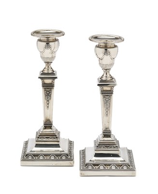 Lot 116 - A PAIR OF VICTORIAN SILVER CANDLESTICKS, HAWKSWORTH, EYRE & CO. LTD., SHEFFIELD, 1890