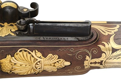 Lot 244 - AN EXCEPTIONAL, PROBABLY UNIQUE, FRENCH GOLD-MOUNTED FLINTLOCK DUCK GUN BY BOUTET A VERSAILLES, MARKED FOR JEAN MASSON, CIRCA 1805-09, FOR PRESENTATION TO A NORTH AFRICAN OR EASTERN RULER
