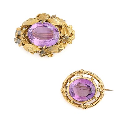 Lot 321 - TWO VICTORIAN GOLD AND AMETHYST BROOCHES, 1850s