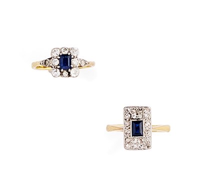 Lot 434 - TWO SAPPHIRE AND DIAMOND RINGS, 1920s
