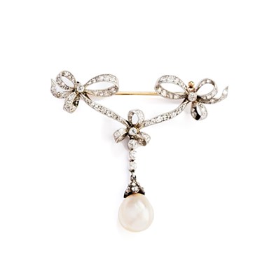 Lot 430 - BELLE EPOQUE PEARL AND DIAMOND BROOCH, 1900s