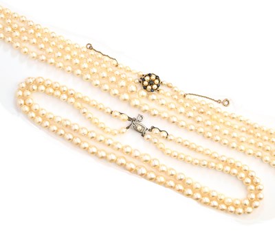 Lot 419 - TWO DOUBLE ROW CULTURED PEARL NECKLACES