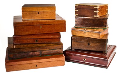 Lot 159 - TEN WOODEN CASES ADAPTED FOR TRAVELLING AND POCKET PISTOLS, 19TH CENTURY AND LATER