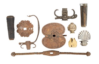 Lot 119 - THREE DETACHED POMMELS AND FURTHER ELEMENTS FROM EDGED WEAPONS, 17TH/19TH CENTURY