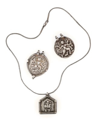 Lot 280 - THREE SILVER AMULETIC PENDANTS, RAJASTHAN, 19TH CENTURY