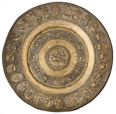 Lot 255 - A BRASS TRAY, JAIPUR SCHOOL OF ART, RAJASTHAN, INDIA, 1880-1890