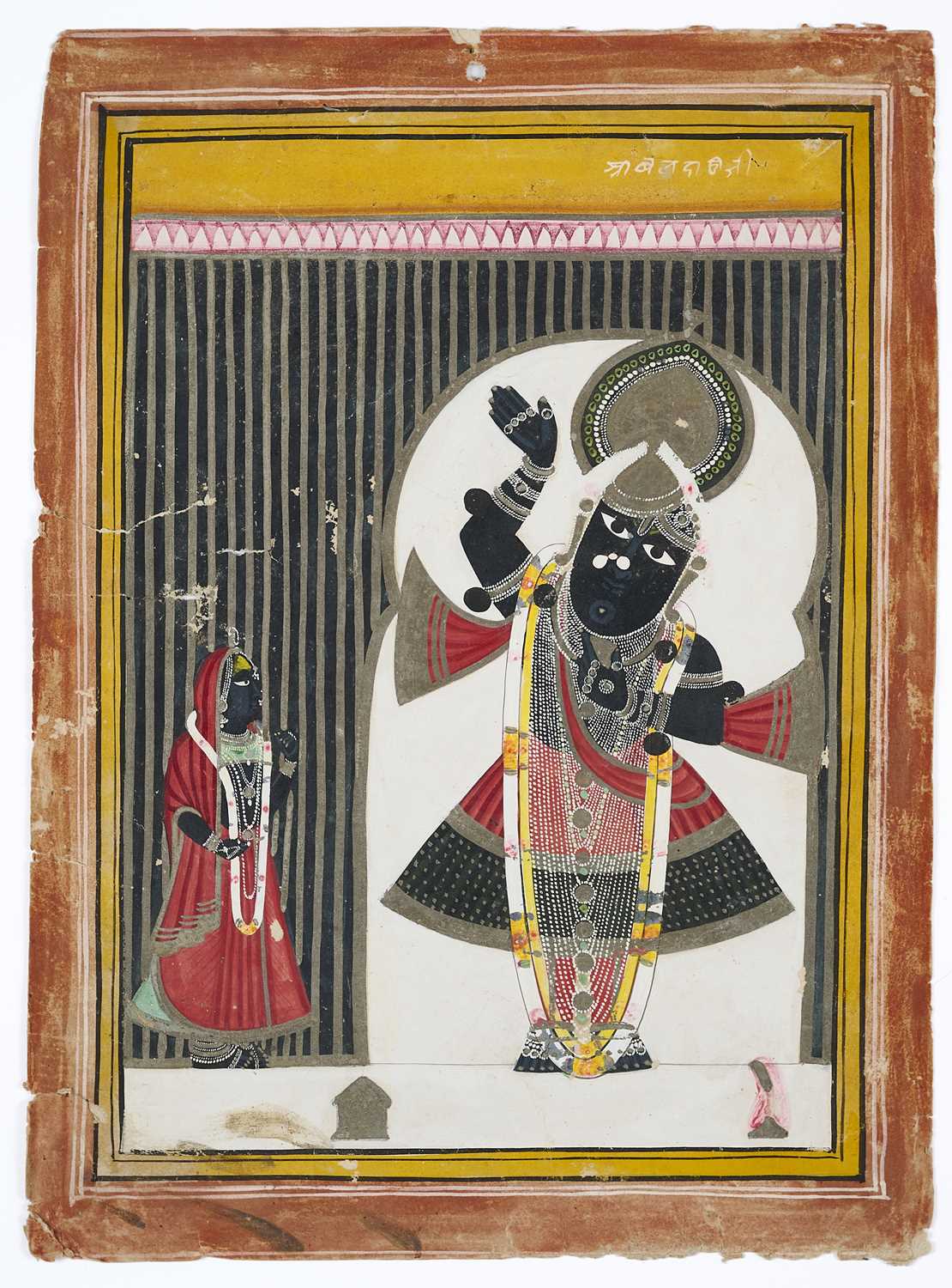 Lot 320 - SRI NATH JI WITH A DEVOTEE, NATHDWARA, RAJASTHAN, 19TH CENTURY