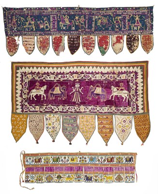 Lot 189 - THREE DOORWAY HANGINGS (TORANA), GUJARAT, WESTERN INDIA, 19TH/20TH CENTURY