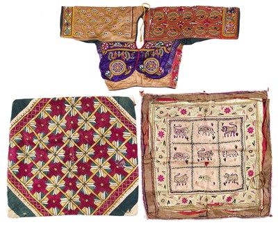 Lot 192 - THREE SILK EMBROIDERIES, GUJARAT, WESTERN INDIA, 19TH/20TH CENTURY