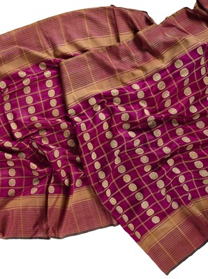 Lot 190 - TWO SILK BROCADE SARIS, PROBABLY VARANASI, NORTHERN INDIA, 20TH CENTURY