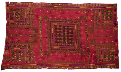 Lot 193 - A SILK EMBROIDERED WEDDING SHAWL, RAJASTHAN, WESTERN INDIA, 20TH CENTURY