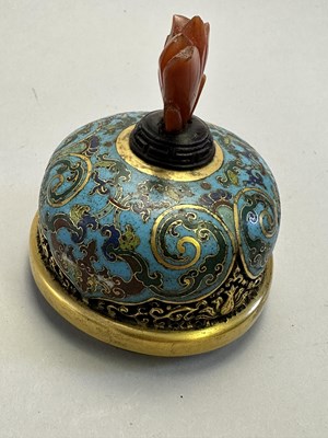 Lot 28 - A CHINESE GILT-BRONZE AND CLOISONNE ENAMEL TRIPOD CENSER AND COVER, QING DYNASTY, QIANLONG PERIOD (1736-95)