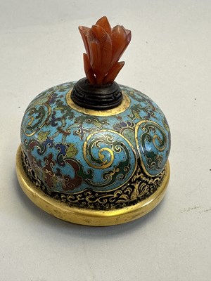 Lot 28 - A CHINESE GILT-BRONZE AND CLOISONNE ENAMEL TRIPOD CENSER AND COVER, QING DYNASTY, QIANLONG PERIOD (1736-95)