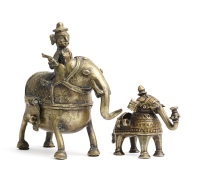 Lot 239 - TWO BRONZE PAN BOXES IN THE FORM OF ELEPHANTS, RAJASTHAN, CIRCA 1900