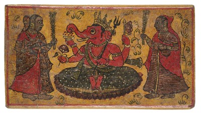 Lot 312 - A PAINTED WOOD BOOKCOVER, RAJASTHAN, 19TH CENTURY