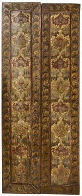 Lot 82 - TWO PAINTED AND GESSOED 'AJAMI PANELS, DAMASCUS SYRIA, 18TH CENTURY