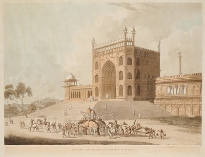 Lot 362 - THOMAS DANIELL (1749-1840), 'EASTERN GATE OF THE JUMMAH MUSJID AT DELHI'