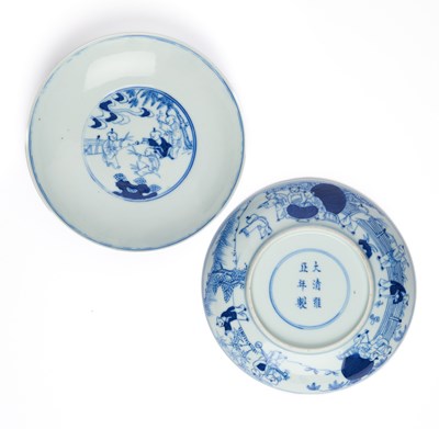 Lot 110 - A PAIR OF CHINESE BLUE AND WHITE 'BOYS' SAUCER DISHES, QING DYNASTY, 19TH CENTURY
