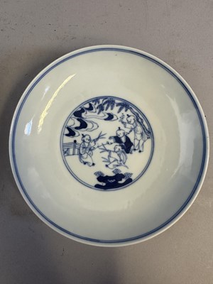 Lot 110 - A PAIR OF CHINESE BLUE AND WHITE 'BOYS' SAUCER DISHES, QING DYNASTY, 19TH CENTURY