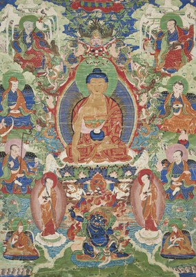 Lot 168 - A THANG-KA DEPICTING BUDDHA, TIBET, 19TH CENTURY