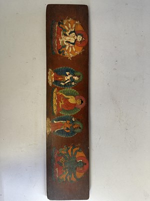 Lot 170 - A PAIR OF PAINTED WOOD BOOKCOVERS, TIBET, 15TH/16TH CENTURY