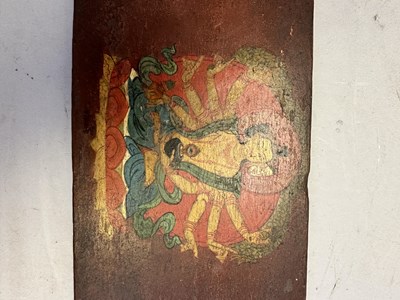 Lot 170 - A PAIR OF PAINTED WOOD BOOKCOVERS, TIBET, 15TH/16TH CENTURY