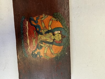 Lot 170 - A PAIR OF PAINTED WOOD BOOKCOVERS, TIBET, 15TH/16TH CENTURY