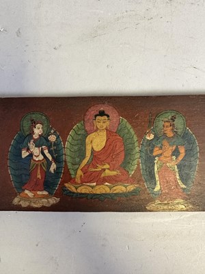 Lot 170 - A PAIR OF PAINTED WOOD BOOKCOVERS, TIBET, 15TH/16TH CENTURY