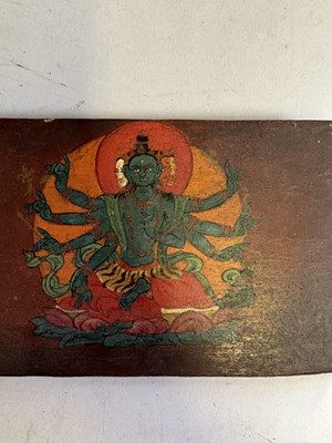 Lot 170 - A PAIR OF PAINTED WOOD BOOKCOVERS, TIBET, 15TH/16TH CENTURY