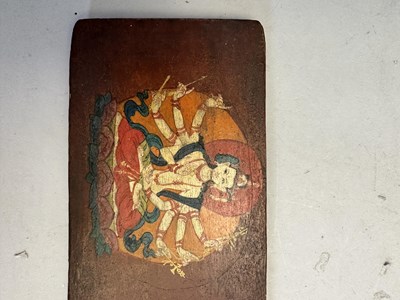 Lot 170 - A PAIR OF PAINTED WOOD BOOKCOVERS, TIBET, 15TH/16TH CENTURY